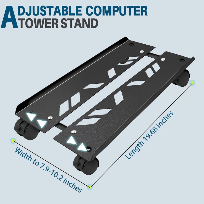 CUISIBOT Adjustable Large Computer Tower Stand 7.9 to 10.2 inch Wide, Mobile PC Stand for Most Desktop Towers, Steel CPU Stand with Locking Caster Wheels, Gaming PC Holder,PC Cart - Image 3